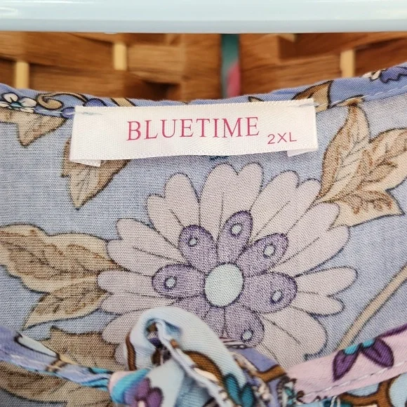 Temofon, Bohemian Teal, Blue, Brown, Floral  Fall, Spring Longsleeve Dress Sz XL - Picture 9 of 10